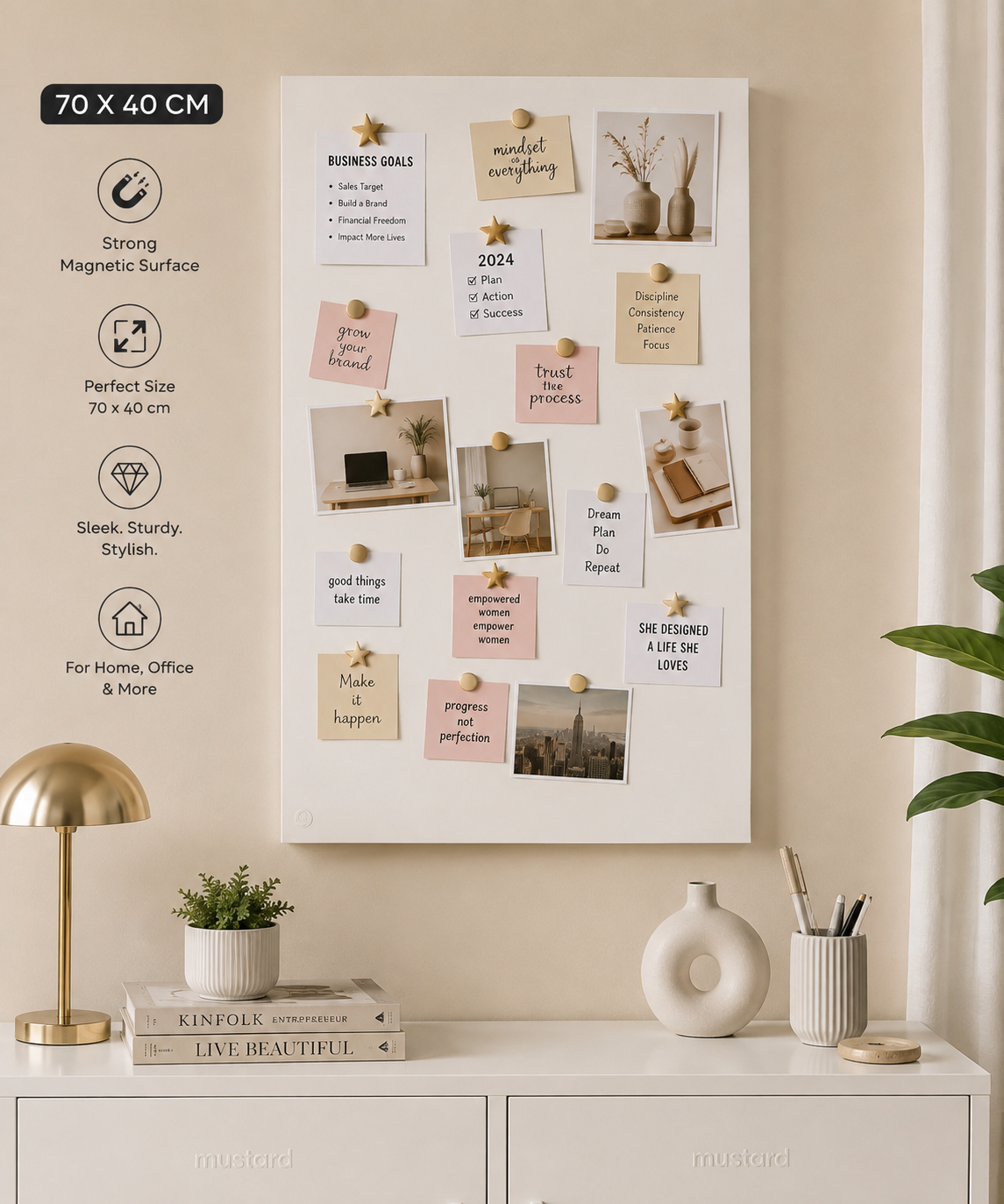 The Magnetic Moodboard |Vision Board | Metal Memo Board for Wall | Mood Board | Memory Board | Office & Home Organizer