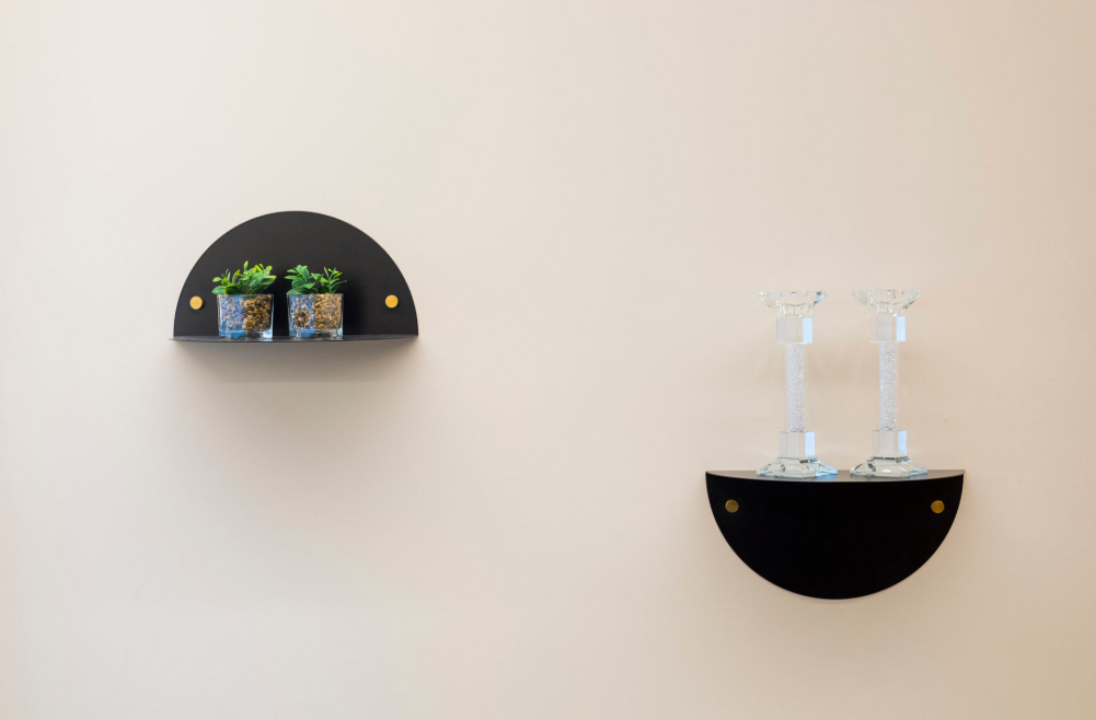 Half Moon Wall Shelf With Brass Caps - Set of 2