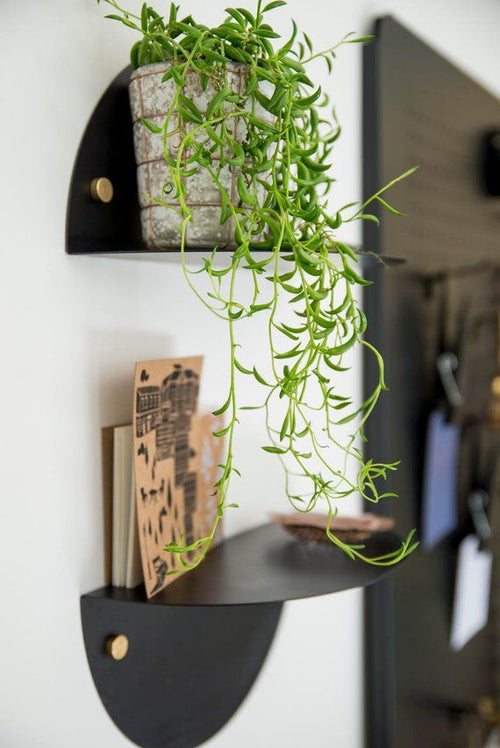 Half Moon Wall Shelf With Brass Caps - Set of 2